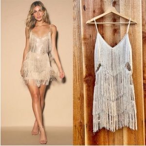 Champagne Sequin Fringe Flapper Bodycon Mini Dress 🌿